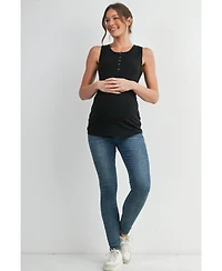 Hello Miz Maternity Ribbed Henley Tank Top Fitted Nursing Friendly