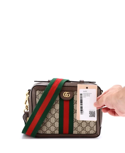 Pre-Owned Gucci Small Ophidia Zip Around Camera Bag Gg Coated Canvas