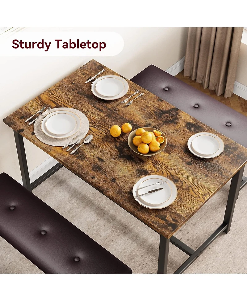gaomon Kitchen Table Set with 2 Upholstered Benches for 4, Dining Room Metal and Wood Rectangular Table Set for Small Space, Apartment