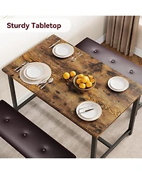 gaomon Kitchen Table Set with 2 Upholstered Benches for 4, Dining Room Metal and Wood Rectangular Table Set for Small Space, Apartment