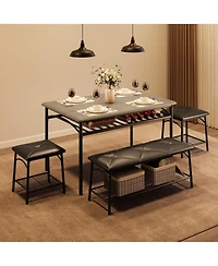 gaomon Dining Table with Benches, Kitchen Table Set for 4, Dining Room Table Set with Upholstered Bench and Square Stools