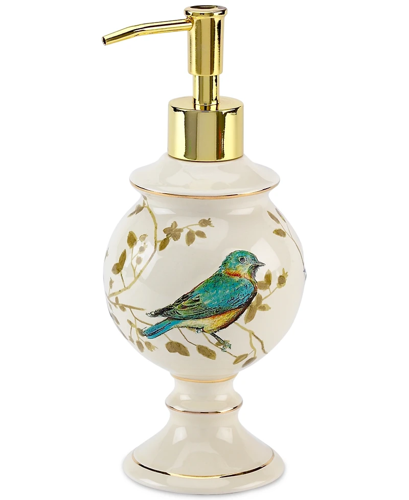 Avanti Gilded Birds Gold-Accent Ceramic Soap/Lotion Dispenser