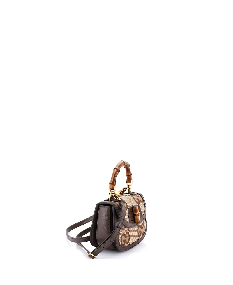 Pre-Owned Gucci Mini Bamboo 1947 Top Handle Bag Jumbo Gg Canvas