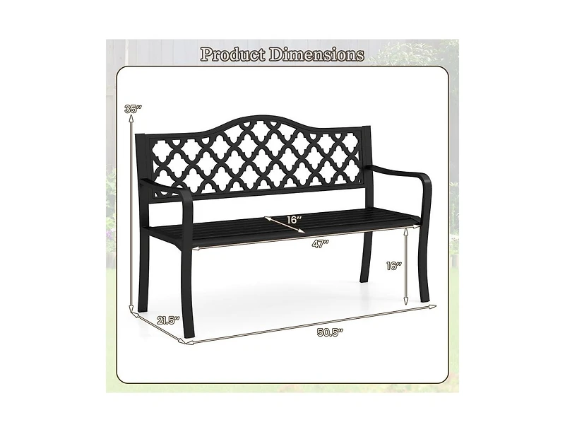 50.5 Inch Patio Bench with Curved Armrests for 2-3 People-Black