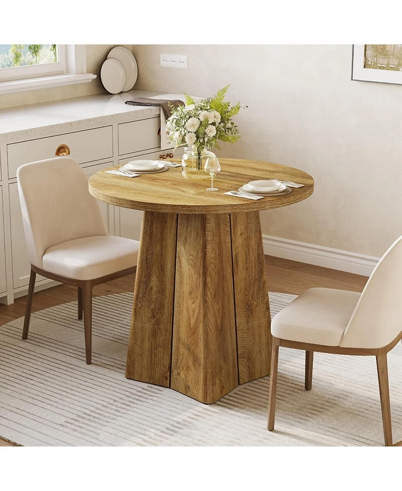 Tribesigns 31.50" Round Dining Table for 2 People, Farmhouse Dining Room Table for Living Room, Circle Kitchen Table