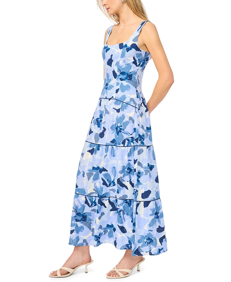 CeCe Women's Scoop Neck Sleeveless Drop Waist Tiered Maxi Dress