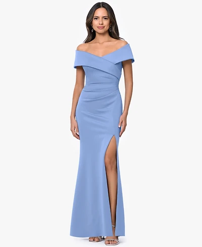 Xscape Women's Off-The-Shoulder Side-Slit Gown