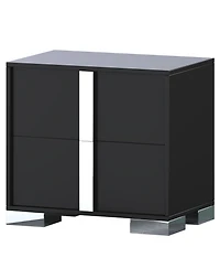 Rainsken Elegant Nightstand with Silver Mirrored Handle and 2 Drawers, Bedside Table, Sofa Side Table, End Table for Living Room, Bedroom