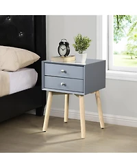 Rainsken 1 Pc Rubber Wood & Mdf Mid Century Modern Nightstand with 2 Drawers Storage Bedside Table