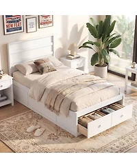 Gymax Twin Bed Frame w/Storage Drawers Headboard Wooden SlatandEnclosed Base