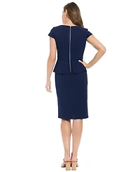 London Times Women's Cap-Sleeve Peplum Boat Neck Sheath Dress