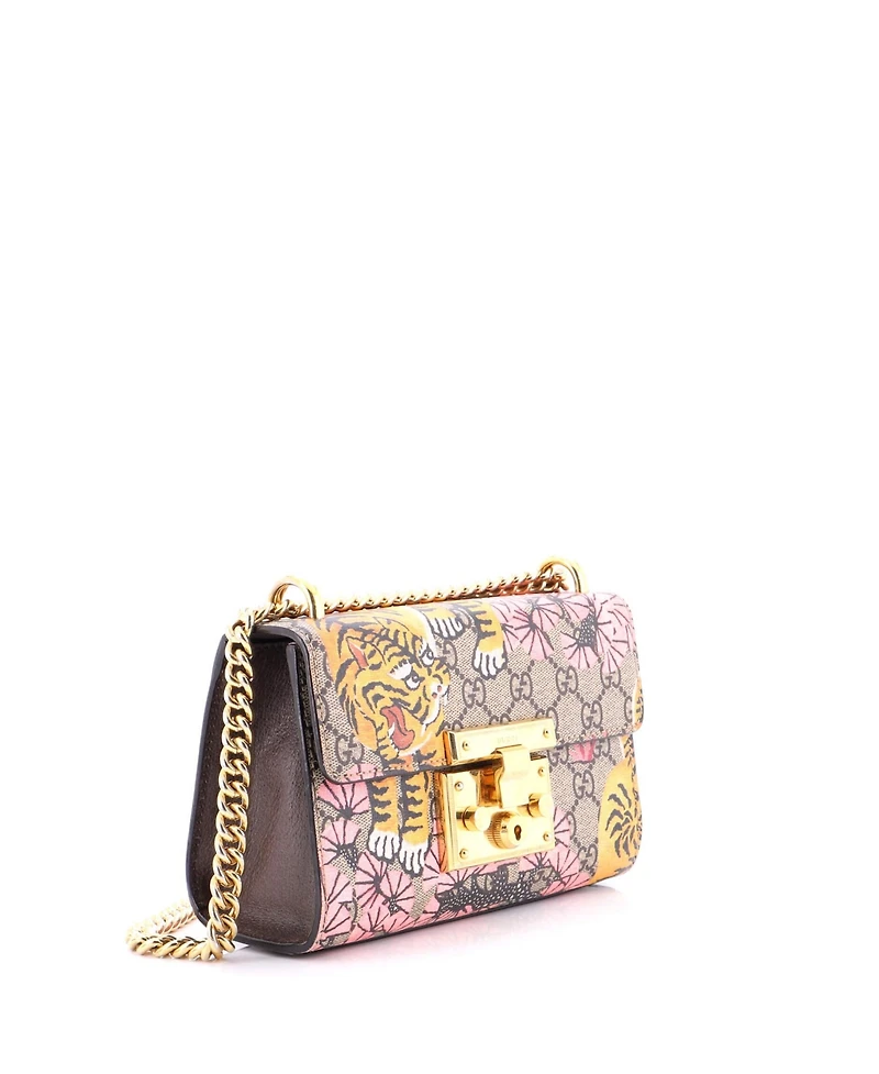 Pre-Owned Gucci Small Padlock Shoulder Bag Bengal Print Gg Coated Canvas