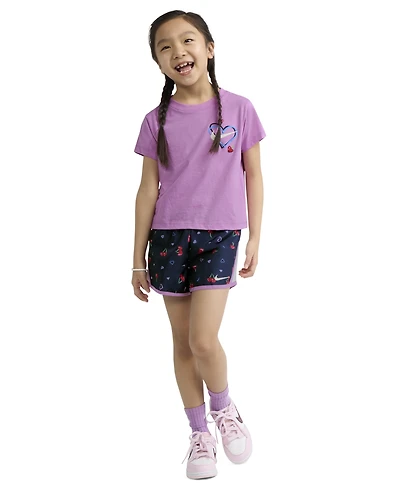Nike Girls' 4-6X Cherry T-Shirt and Dri-fit Tempo Printed Shorts, 2-Piece Set