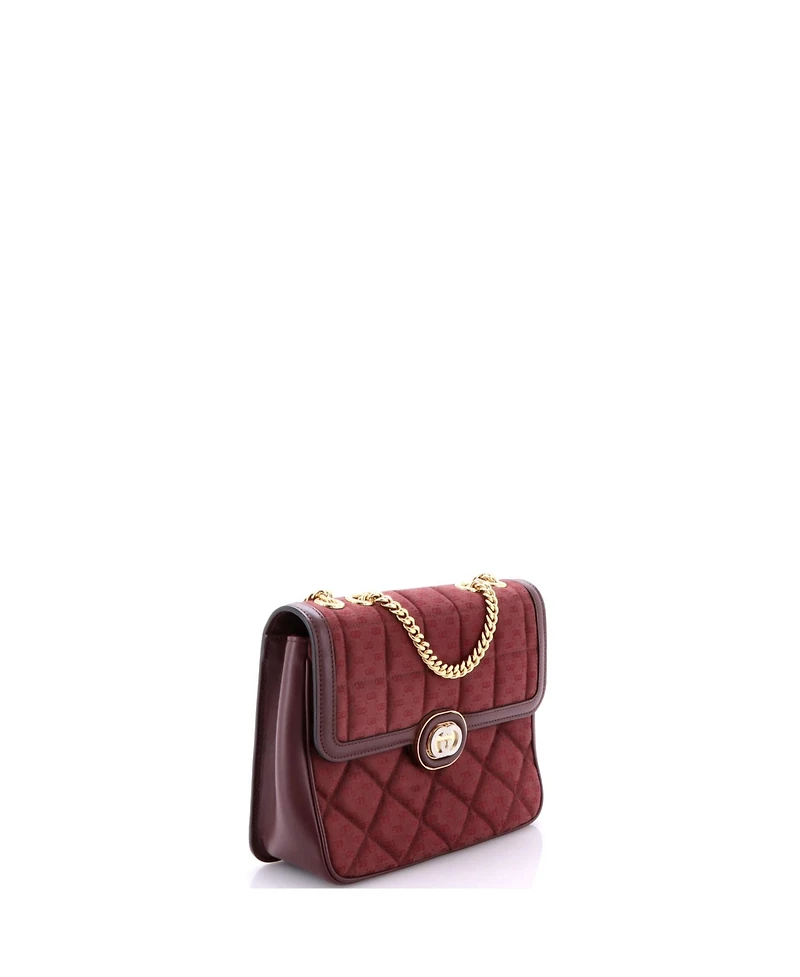 Pre-Owned Gucci Small Deco Chain Flap Bag Mixed Quilt Mini Gg Canvas and Leather