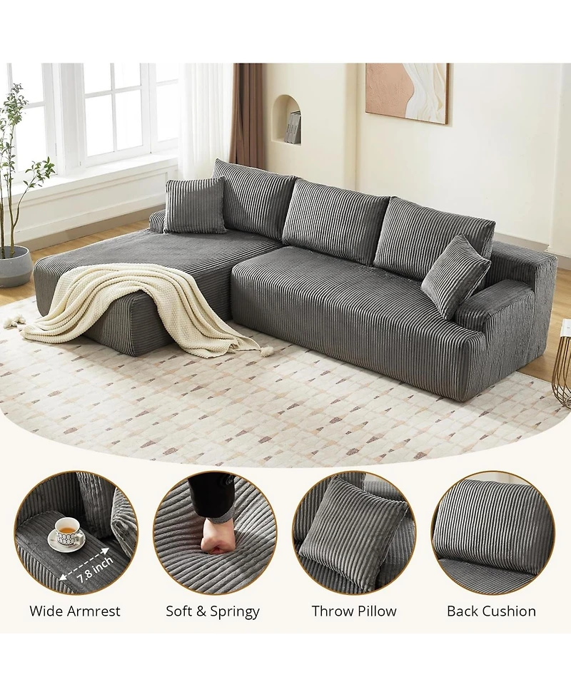 gaomon 106" Modular Sectional Sofa, Corduroy Cloud Couch with L-Shaped Chaise, No Assembly