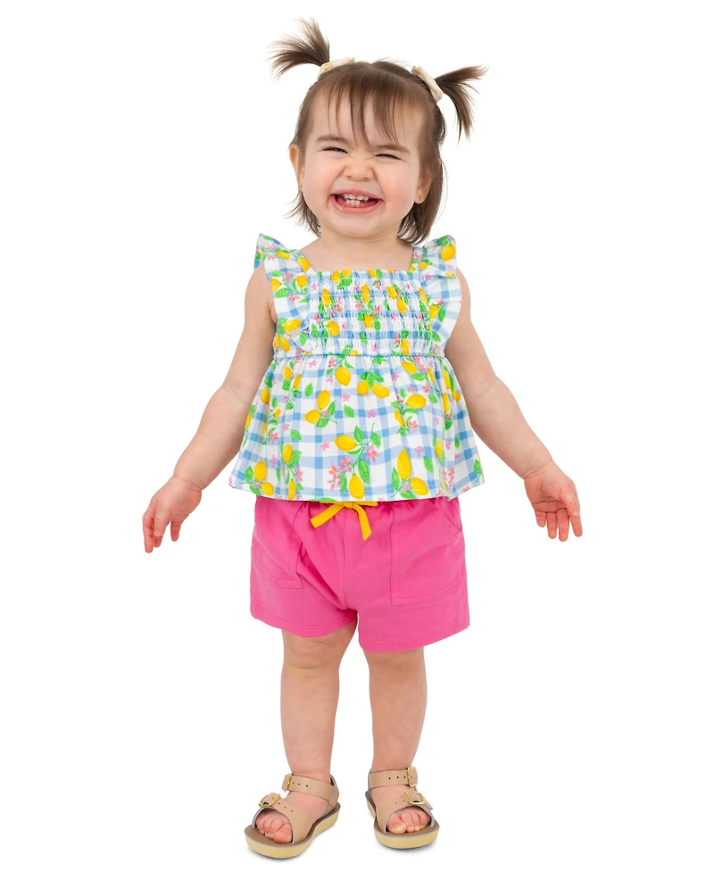 Rare Edition Baby Girls' Lemon Applique Top and Print Shorts, 4-Piece Set