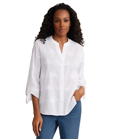 Jones New York Women's Collared Button-Front Tie-Sleeve Shirt
