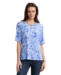 Jones New York Women's Printed Double Keyhole Top