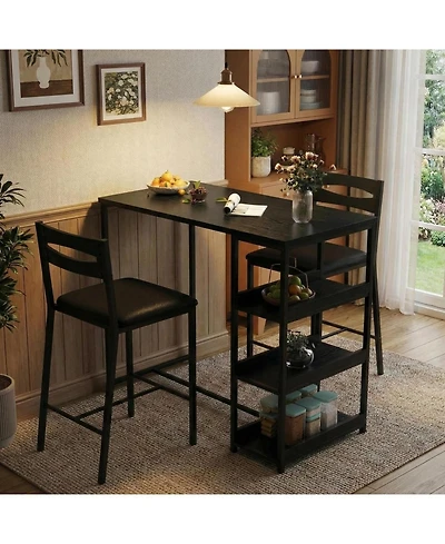 gaomon 3-Piece Kitchen Table Set with Storage Shelves and 2 Upholstered Chairs
