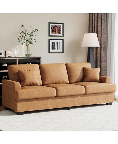 gaomon 86" Faux Leather Sofa, Modern Deep Seat Couch with Pillows and Removable Cover