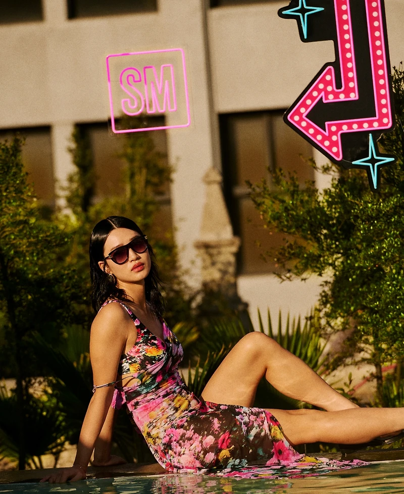 Steve Madden Women's Mesh Cowl Neck Cover-Up Maxi Dress