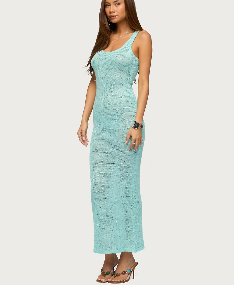 Edikted Women's Abby Sequin Sheer Knit Maxi Dress