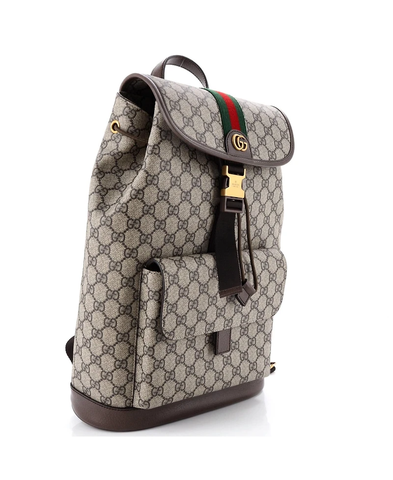 Pre-Owned Gucci Small Ophidia Buckle Backpack Gg Coated Canvas