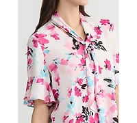 Kasper Women's Printed Ruffle-Sleeve Blouse