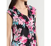 Kasper Women's Printed Ruffle-Trim V-Neck Top