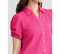 Kasper Women's Textured Collared Button-Front Blouse, Regular & Petite