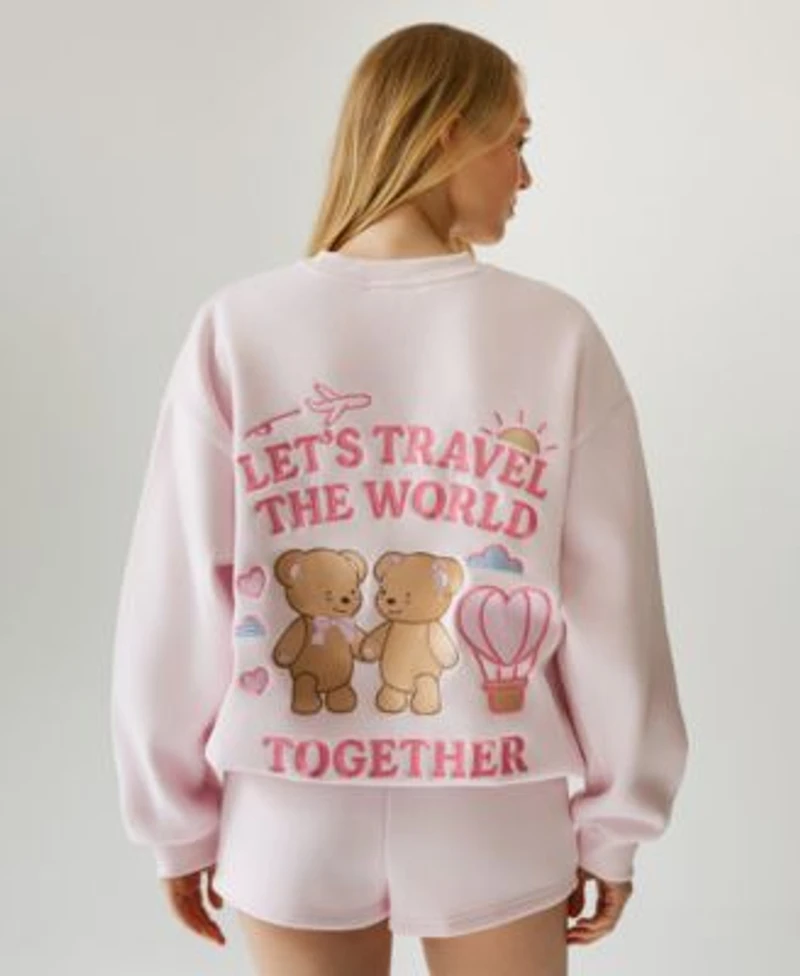 The Happy Camp3r Juniors Travel Together Crewneck Sweatshirt Embroidered Shorts