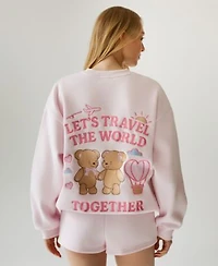 The Happy Camp3r Juniors Travel Together Crewneck Sweatshirt Embroidered Shorts