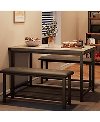 gaomon Kitchen Table Set with 2 Benches, Rectangular Dining Table for 4, Upholstered Benches, Farmhouse Style