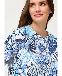 Olsen Women's Floral Rib Knit Jersey Top
