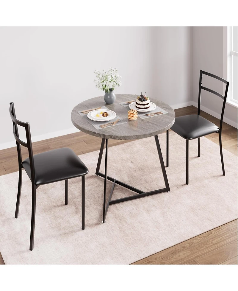 gaomon Dining Table Set for 2, Kitchen Table and Chairs for 2 with Upholstered Chairs, 3 Piece Dining Room Table Set, Round Kitchen Table Set