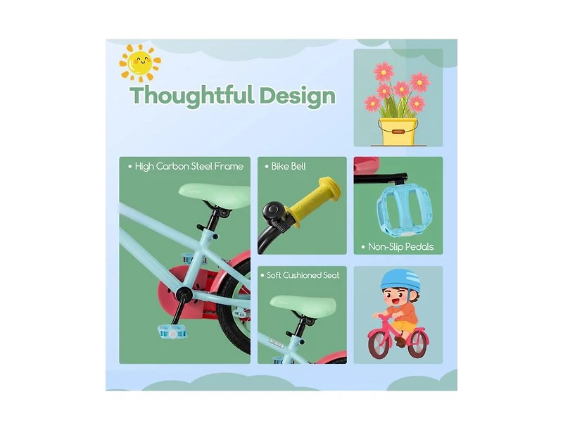 Hongge Kids Bike with Adjustable Handlebar and Saddle-14 inches