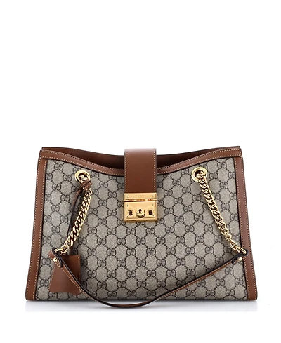 Pre-Owned Gucci Medium Padlock Chain Tote Gg Coated Canvas with Leather