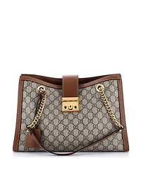 Pre-Owned Gucci Medium Padlock Chain Tote Gg Coated Canvas with Leather