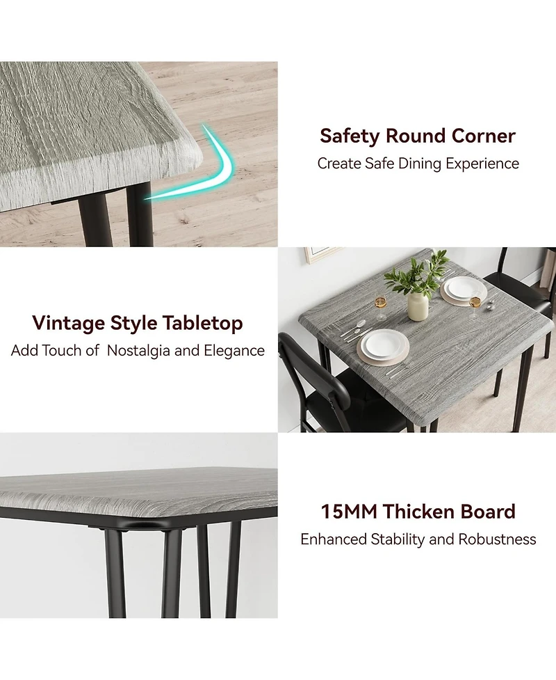 gaomon Dining Table for 2, Small Square kitchen Dinner Table Set for 2,Space Saving Wood Modern Dinette With Upholstered,Dining Room Furniture