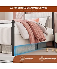 gaomon Corduroy Fabric Bed Frame, Plywood and Iron Construction, Cone-Shaped Iron Foot, Soft Bag Design
