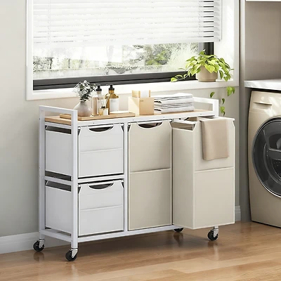 Yigii Laundry Sorter shelve with Hamper Wheels Rolling Basket Pull-out Detachable Bags