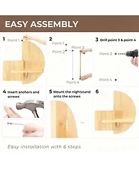 Yigii Solid Wood Floating Nightstand Wall Mounted Walnut Shelf