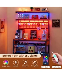 Yigii Large shelve with Storage Drawers Microwave Stand Power Outlet Led Lights