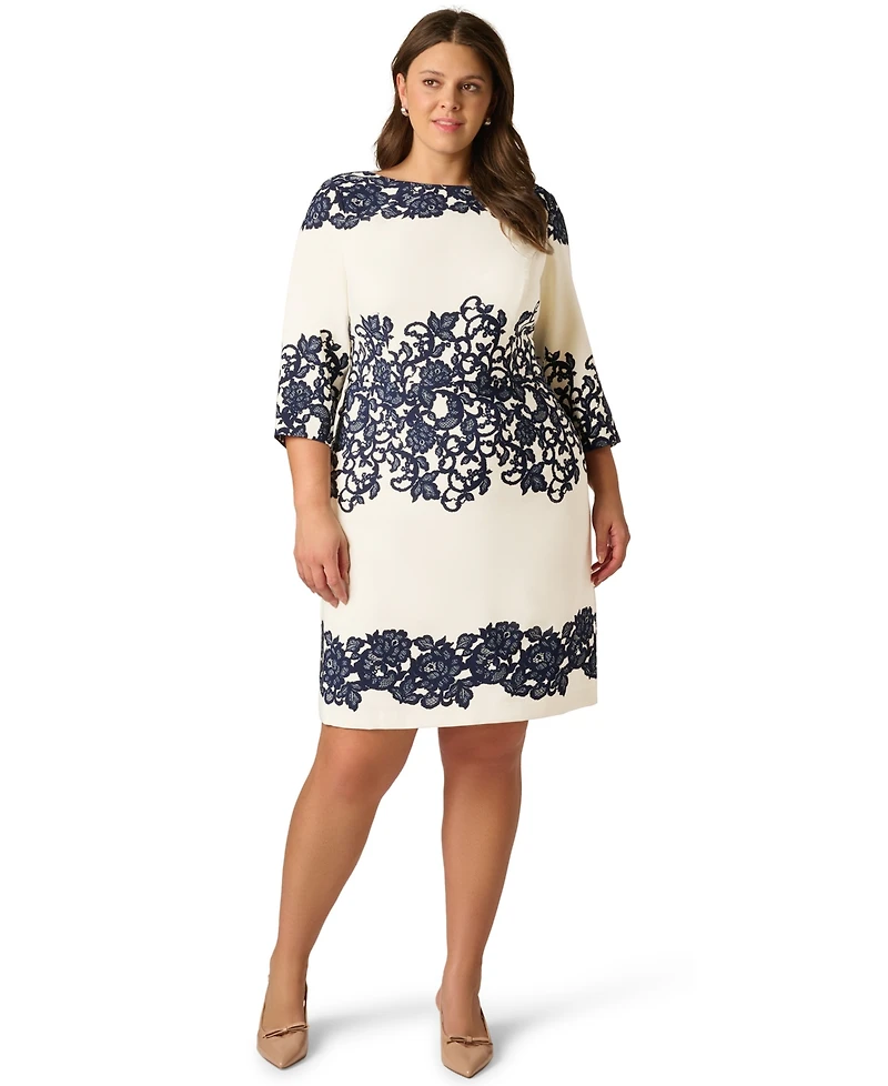 Adrianna Papell Plus Lace-Print Sheath Dress