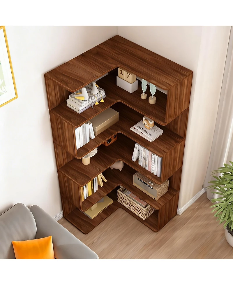 Yigii 6-Tier L-Shaped Corner Bookshelf 66" Tall Wooden Freestanding Open Shelf