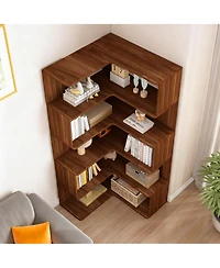 Yigii 6-Tier L-Shaped Corner Bookshelf 66" Tall Wooden Freestanding Open Shelf
