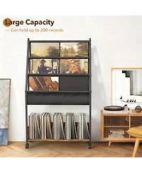 Yigii 3-Tier Display Shelf Holds 200 LPs Movable Organizer Rack Cabinet