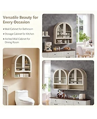 Yigii Arched Wall Cabinet Wide Adjustable Shelves Glass Doors Over Toilet Storage