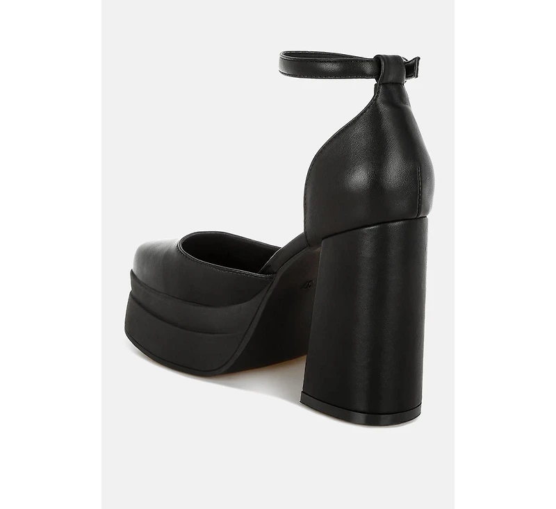 London Rag Women's Araminta Chunky Square Toe Buckled Heels