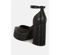 London Rag Women's Araminta Chunky Square Toe Buckled Heels